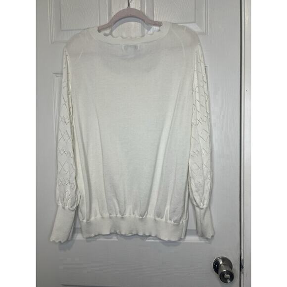 Liz Claiborne Women’s XXL Cream Colored Scalloped Neck Knit Sweater Fairy Isle - Picture 3 of 9